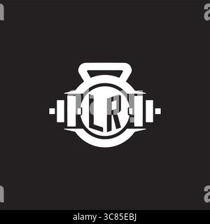 Initial LR logo design ideas with simple dumbbell and kettlebell icon vector graphic vector graphic Stock Vector