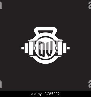 Initial OV logo design ideas with simple dumbbell and kettlebell icon vector graphic vector graphic Stock Vector