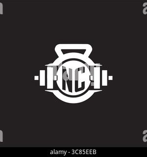 Initial NC logo design ideas with simple dumbbell and kettlebell icon vector graphic vector graphic Stock Vector