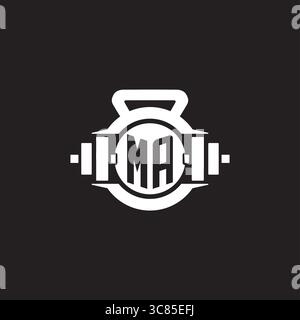 Initial MA logo design ideas with simple dumbbell and kettlebell icon vector graphic vector graphic Stock Vector