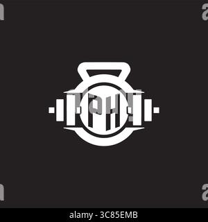 Initial PH logo design ideas with simple dumbbell and kettlebell icon vector graphic vector graphic Stock Vector