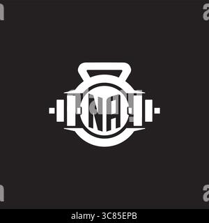 Initial NA logo design ideas with simple dumbbell and kettlebell icon vector graphic vector graphic Stock Vector