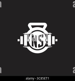 Initial NS logo design ideas with simple dumbbell and kettlebell icon vector graphic vector graphic Stock Vector