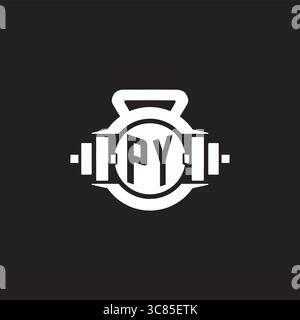 Initial PY logo design ideas with simple dumbbell and kettlebell icon vector graphic vector graphic Stock Vector