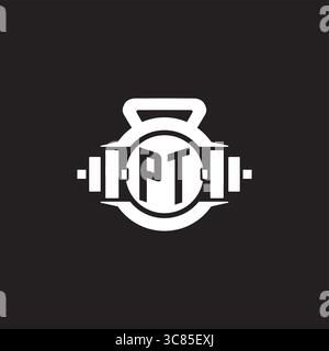 Initial PT logo design ideas with simple dumbbell and kettlebell icon vector graphic vector graphic Stock Vector