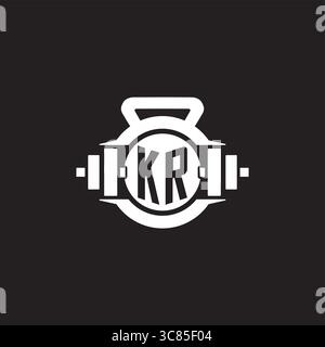 Initial KR logo design ideas with simple dumbbell and kettlebell icon vector graphic vector graphic Stock Vector