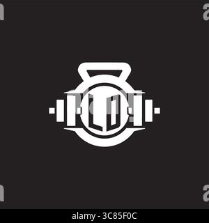 Initial LD logo design ideas with simple dumbbell and kettlebell icon vector graphic vector graphic Stock Vector