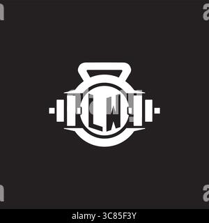Initial LW logo design ideas with simple dumbbell and kettlebell icon vector graphic vector graphic Stock Vector
