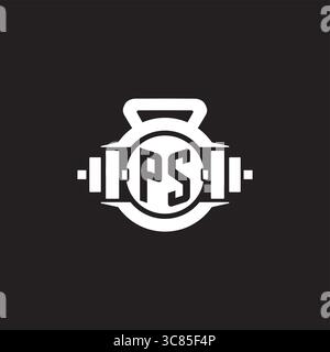 Initial PS logo design ideas with simple dumbbell and kettlebell icon vector graphic vector graphic Stock Vector