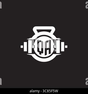 Initial QA logo design ideas with simple dumbbell and kettlebell icon vector graphic vector graphic Stock Vector