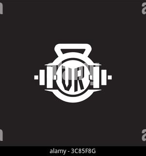 Initial VR logo design ideas with simple dumbbell and kettlebell icon vector graphic vector graphic Stock Vector