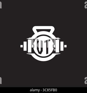 Initial VT logo design ideas with simple dumbbell and kettlebell icon vector graphic vector graphic Stock Vector