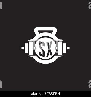 Initial SX logo design ideas with simple dumbbell and kettlebell icon vector graphic vector graphic Stock Vector