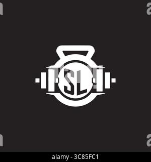 Initial SL logo design ideas with simple dumbbell and kettlebell icon vector graphic vector graphic Stock Vector