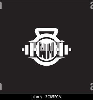Initial WM logo design ideas with simple dumbbell and kettlebell icon vector graphic vector graphic Stock Vector
