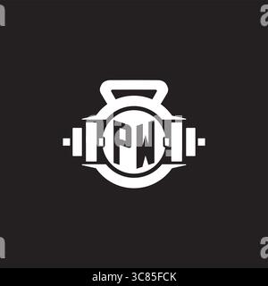 Initial PW logo design ideas with simple dumbbell and kettlebell icon vector graphic vector graphic Stock Vector