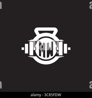 Initial MW logo design ideas with simple dumbbell and kettlebell icon vector graphic vector graphic Stock Vector