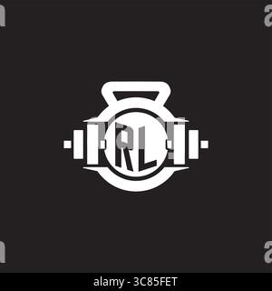 Initial RL logo design ideas with simple dumbbell and kettlebell icon vector graphic vector graphic Stock Vector