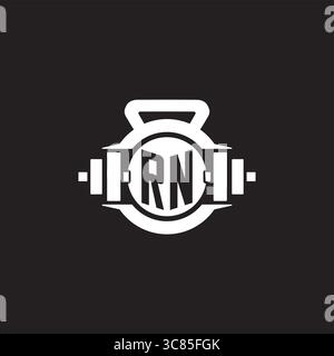 Initial RN logo design ideas with simple dumbbell and kettlebell icon vector graphic vector graphic Stock Vector
