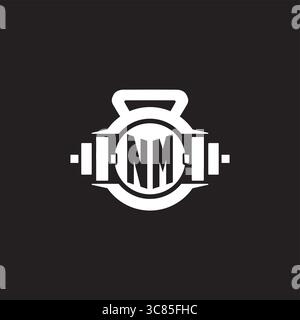 Initial NM logo design ideas with simple dumbbell and kettlebell icon vector graphic vector graphic Stock Vector