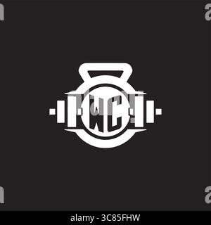 Initial WC logo design ideas with simple dumbbell and kettlebell icon vector graphic vector graphic Stock Vector