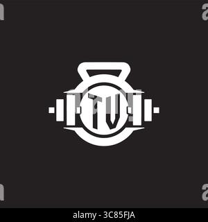 Initial TV logo design ideas with simple dumbbell and kettlebell icon vector graphic vector graphic Stock Vector