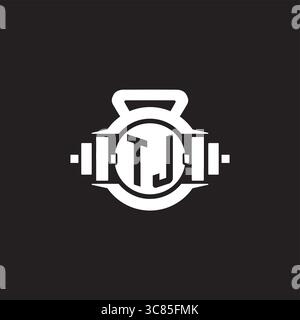 Initial TJ logo design ideas with simple dumbbell and kettlebell icon vector graphic vector graphic Stock Vector