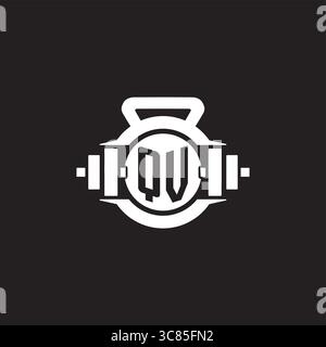 Initial QV logo design ideas with simple dumbbell and kettlebell icon vector graphic vector graphic Stock Vector