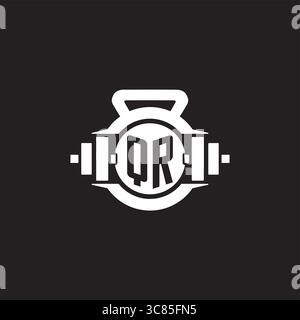 Initial QR logo design ideas with simple dumbbell and kettlebell icon vector graphic vector graphic Stock Vector