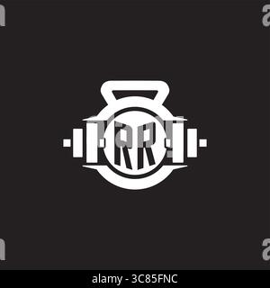 Initial RR logo design ideas with simple dumbbell and kettlebell icon vector graphic vector graphic Stock Vector