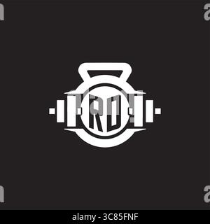 Initial RD logo design ideas with simple dumbbell and kettlebell icon vector graphic vector graphic Stock Vector