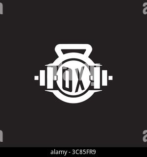 Initial OX logo design ideas with simple dumbbell and kettlebell icon vector graphic vector graphic Stock Vector