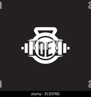 Initial OE logo design ideas with simple dumbbell and kettlebell icon vector graphic vector graphic Stock Vector
