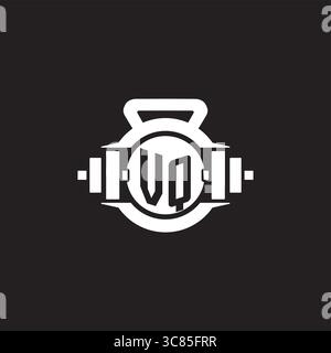 Initial VQ logo design ideas with simple dumbbell and kettlebell icon vector graphic vector graphic Stock Vector