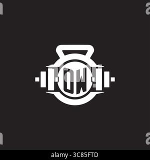 Initial OW logo design ideas with simple dumbbell and kettlebell icon vector graphic vector graphic Stock Vector