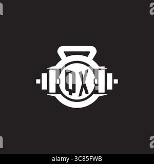 Initial QX logo design ideas with simple dumbbell and kettlebell icon vector graphic vector graphic Stock Vector