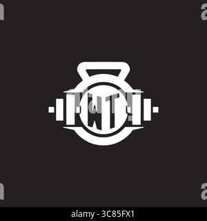 Initial WT logo design ideas with simple dumbbell and kettlebell icon vector graphic vector graphic Stock Vector