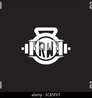 Initial RW logo design ideas with simple dumbbell and kettlebell icon vector graphic vector graphic Stock Vector