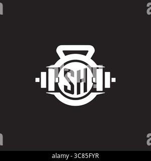 Initial SH logo design ideas with simple dumbbell and kettlebell icon vector graphic vector graphic Stock Vector