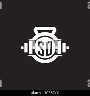 Initial SO logo design ideas with simple dumbbell and kettlebell icon vector graphic vector graphic Stock Vector