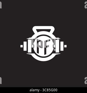 Initial PF logo design ideas with simple dumbbell and kettlebell icon vector graphic vector graphic Stock Vector