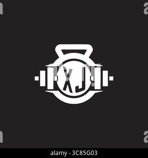 Initial XJ logo design ideas with simple dumbbell and kettlebell icon vector graphic vector graphic Stock Vector