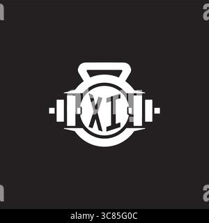 Initial XI logo design ideas with simple dumbbell and kettlebell icon vector graphic vector graphic Stock Vector