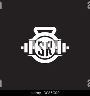 Initial SR logo design ideas with simple dumbbell and kettlebell icon vector graphic vector graphic Stock Vector