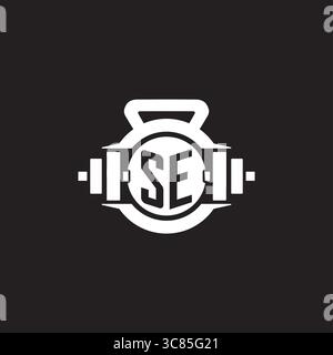 Initial SE logo design ideas with simple dumbbell and kettlebell icon vector graphic vector graphic Stock Vector