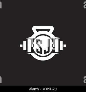 Initial SJ logo design ideas with simple dumbbell and kettlebell icon vector graphic vector graphic Stock Vector