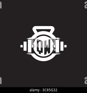 Initial QW logo design ideas with simple dumbbell and kettlebell icon vector graphic vector graphic Stock Vector