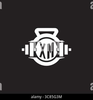 Initial XM logo design ideas with simple dumbbell and kettlebell icon vector graphic vector graphic Stock Vector