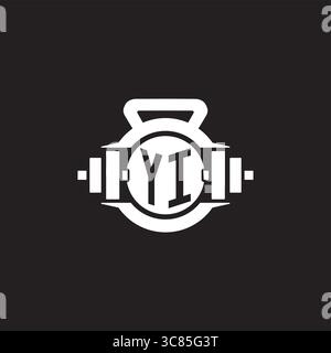 Initial YI logo design ideas with simple dumbbell and kettlebell icon vector graphic vector graphic Stock Vector