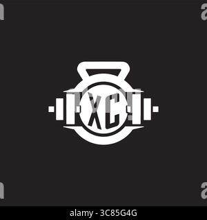 Initial XC logo design ideas with simple dumbbell and kettlebell icon vector graphic vector graphic Stock Vector